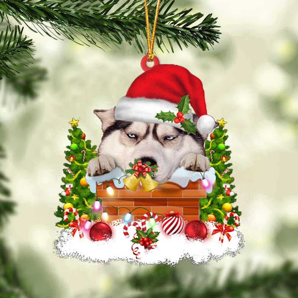 Husky Funny Peaking - Dog Ornament (Printed On Both Sides) 1022