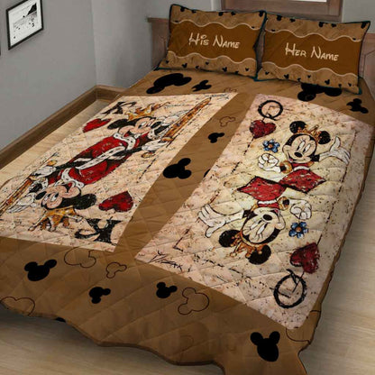 His Queen Her King - Personalized Couple Mouse Quilt Set With Leather Pattern Print