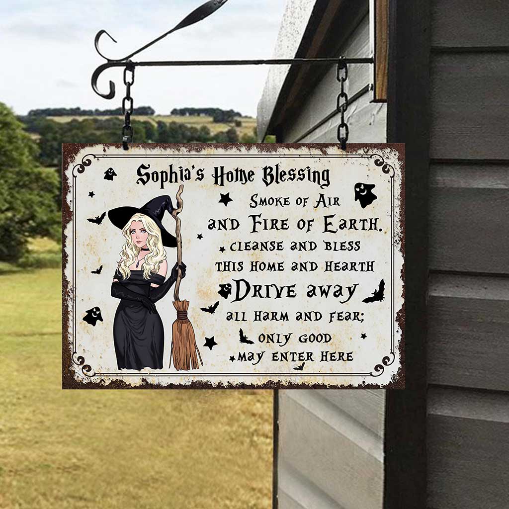 Home Blessing - Personalized Witch Rectangle Metal Sign