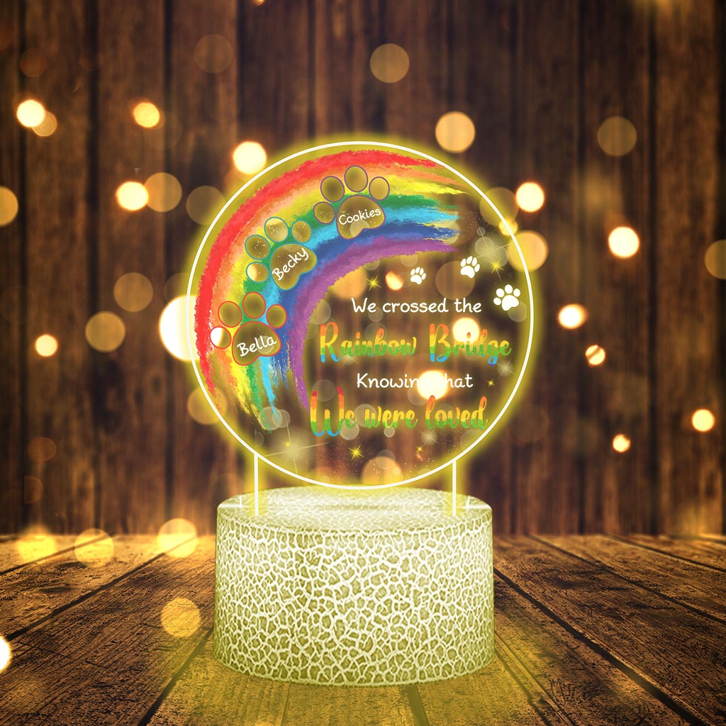 I Crossed The Rainbow Bridge - Personalized Cat Shaped Plaque Light Base