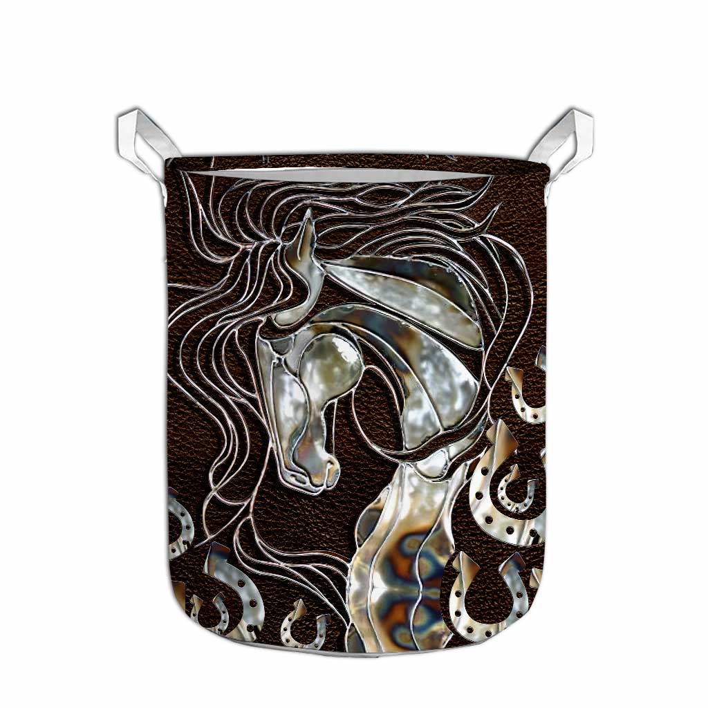 Horse Faux Wood Print Horse Storage Basket 0622
