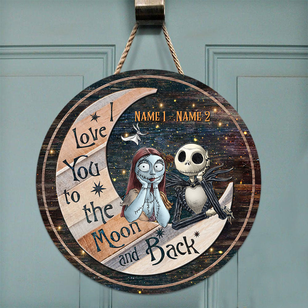 I Love You To The Moon And Back - Personalized Nightmare Round Wood Sign With 3D Pattern Print