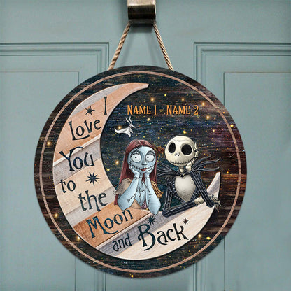 I Love You To The Moon And Back - Personalized Nightmare Round Wood Sign With 3D Pattern Print