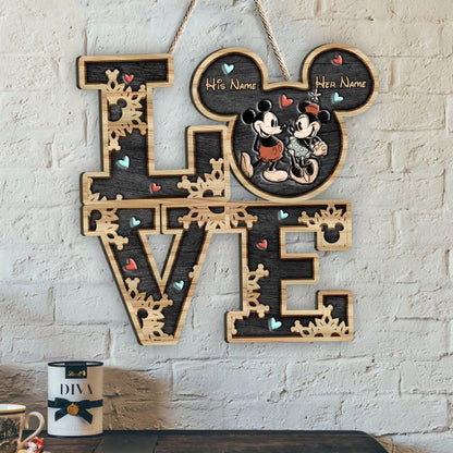 Mouse Ears Couple - Personalized Couple Mouse Wood Sign