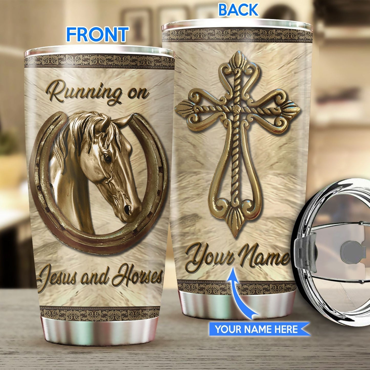 Running On Jesus And Horses Personalized Horse Tumbler 0523