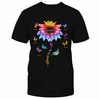 Blessed To Be Called Grandma Colorful Sunflower With Butterflies - Personalized Mother's Day T-shirt and Hoodie