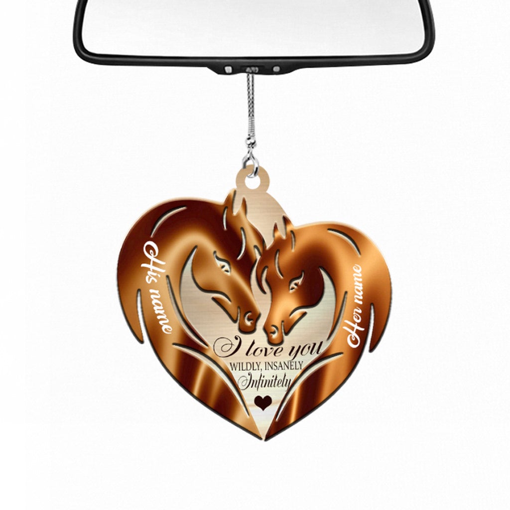 I Love You Wildly Insanely - Personalized Couple Horse Car Ornament (Printed On Both Sides)