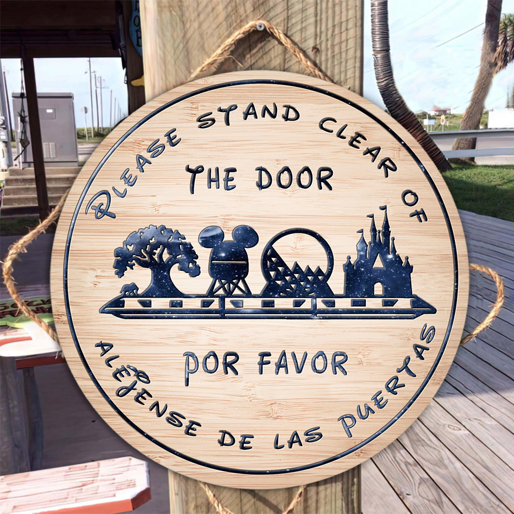 Please Stand Clear Of The Doors - Mouse Round Wood Sign