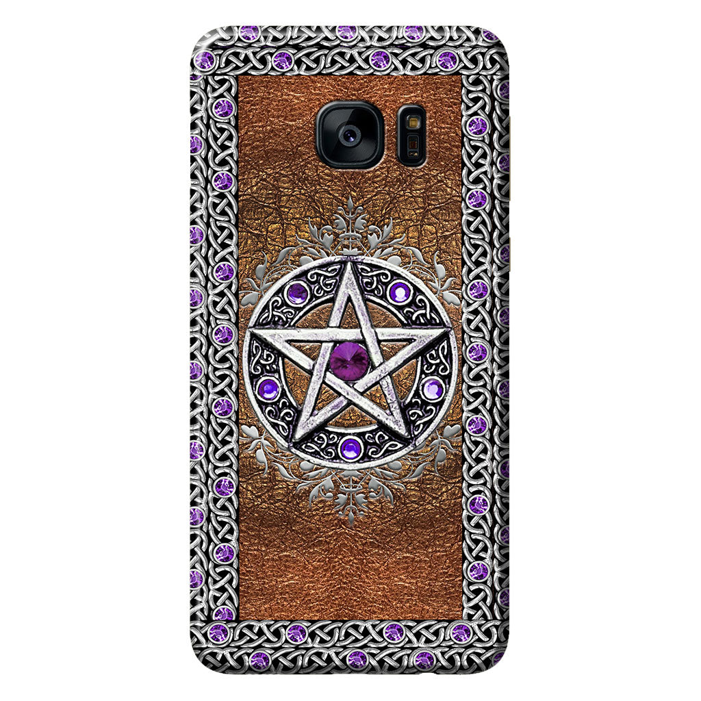 Purple Pentacle Witch - Personalized Phone Case With Leather Pattern Print