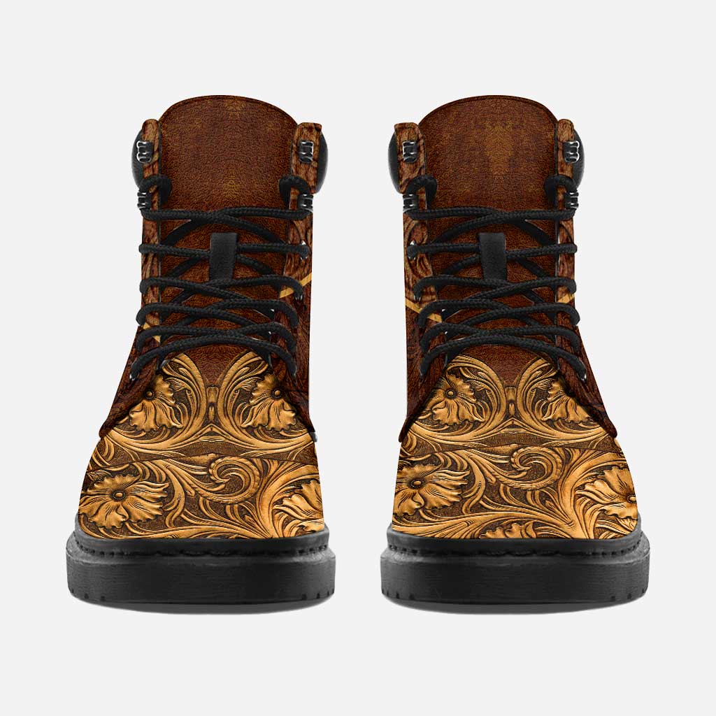 Love Horses Leather Pattern Print Horse All Season Boots 0622