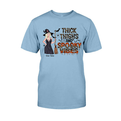 Thick Thighs And Spooky Vibes - Personalized Witch T-shirt and Hoodie