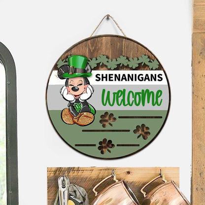 Shenanigans - St. Patrick‘s Day Mouse Round Wood Sign