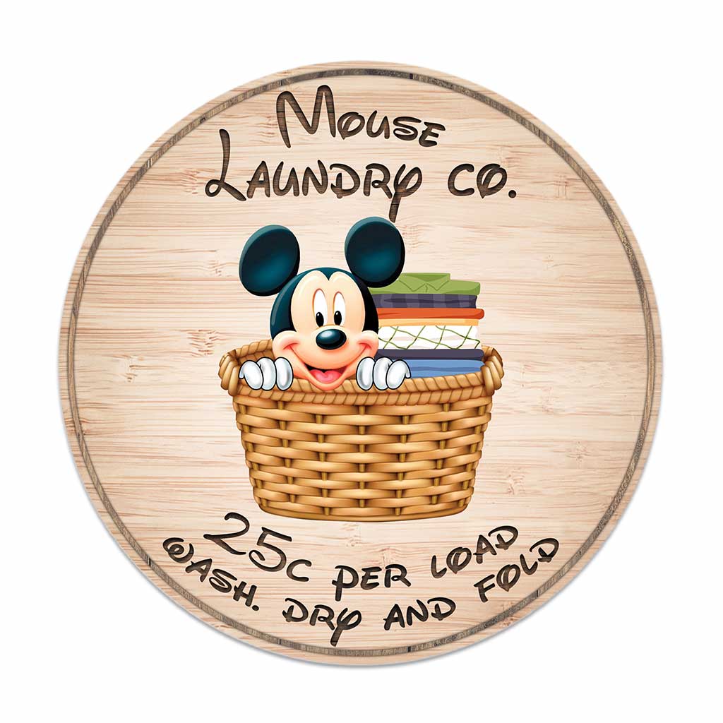 Laundry Co Mouse - Round Wood Sign