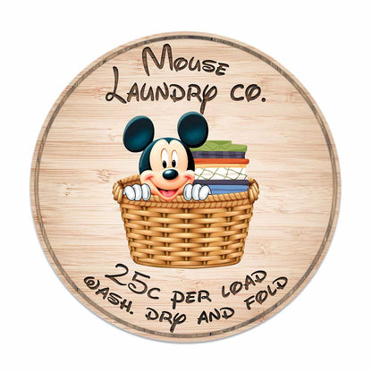 Laundry Co Mouse - Round Wood Sign