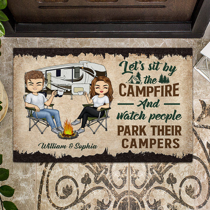 Let's Sit By The Campfire - Personalized Couple Camping Doormat