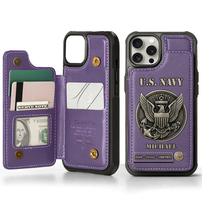Honor, Courage, Commitment - Personalized Veteran Wallet Phone Case