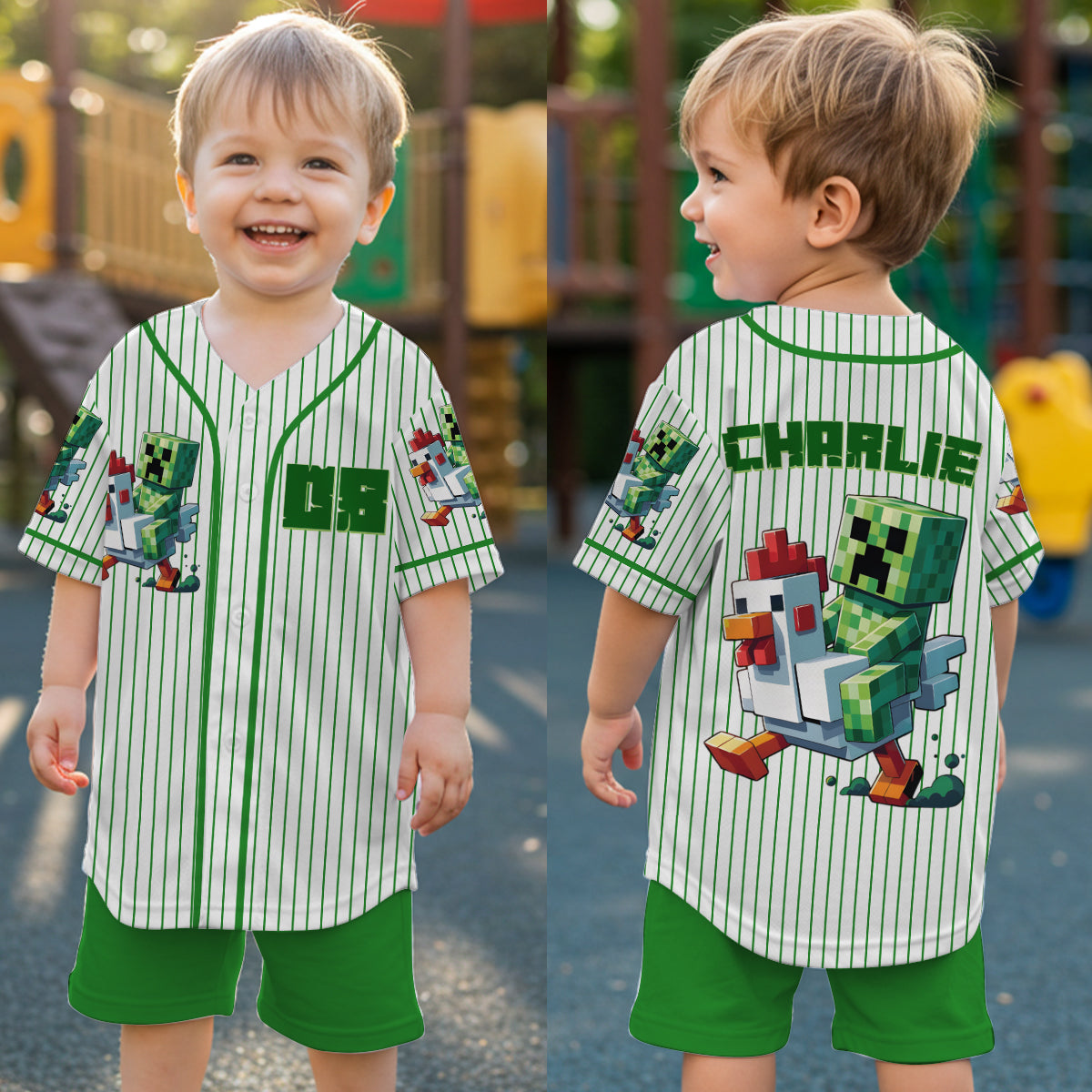 Chicken Jockey - Personalized Block World Kid Jersey Shirt & Shorts
