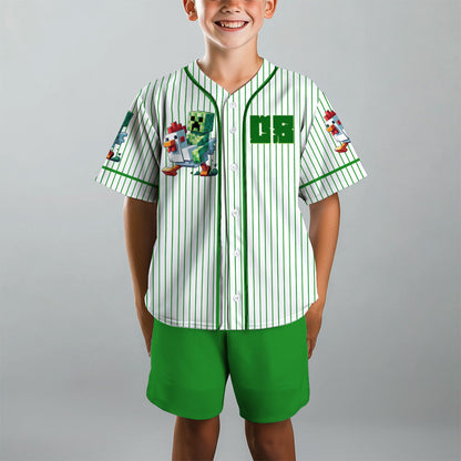 Chicken Jockey - Personalized Block World Kid Jersey Shirt & Shorts