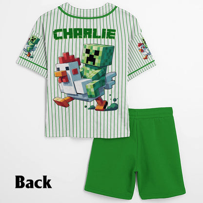 Chicken Jockey - Personalized Block World Kid Jersey Shirt & Shorts