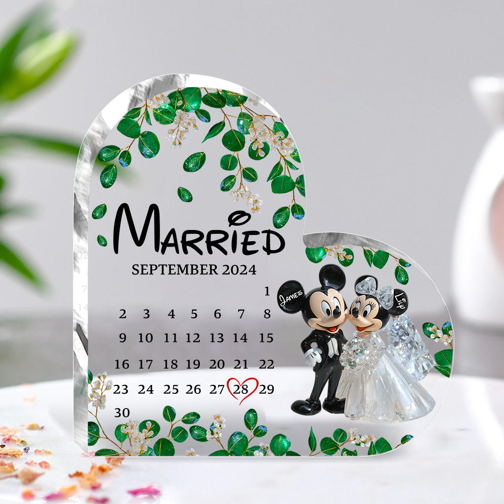 Cute Mouse Couple Married Calendar - Personalized Mouse Custom Shaped Acrylic Plaque