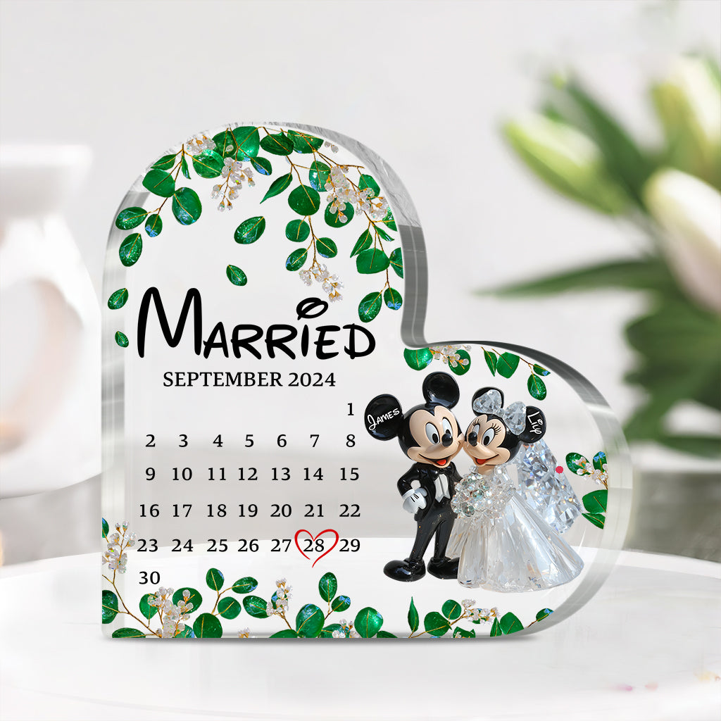 Cute Mouse Couple Married Calendar - Personalized Mouse Custom Shaped Acrylic Plaque