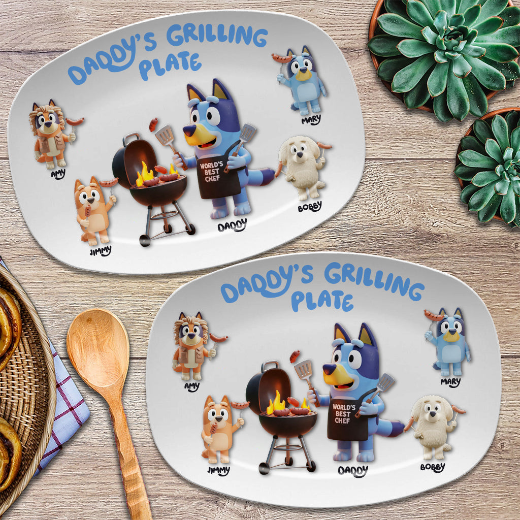 Daddy's Grilling Plate - Personalized Blue Dog Plate