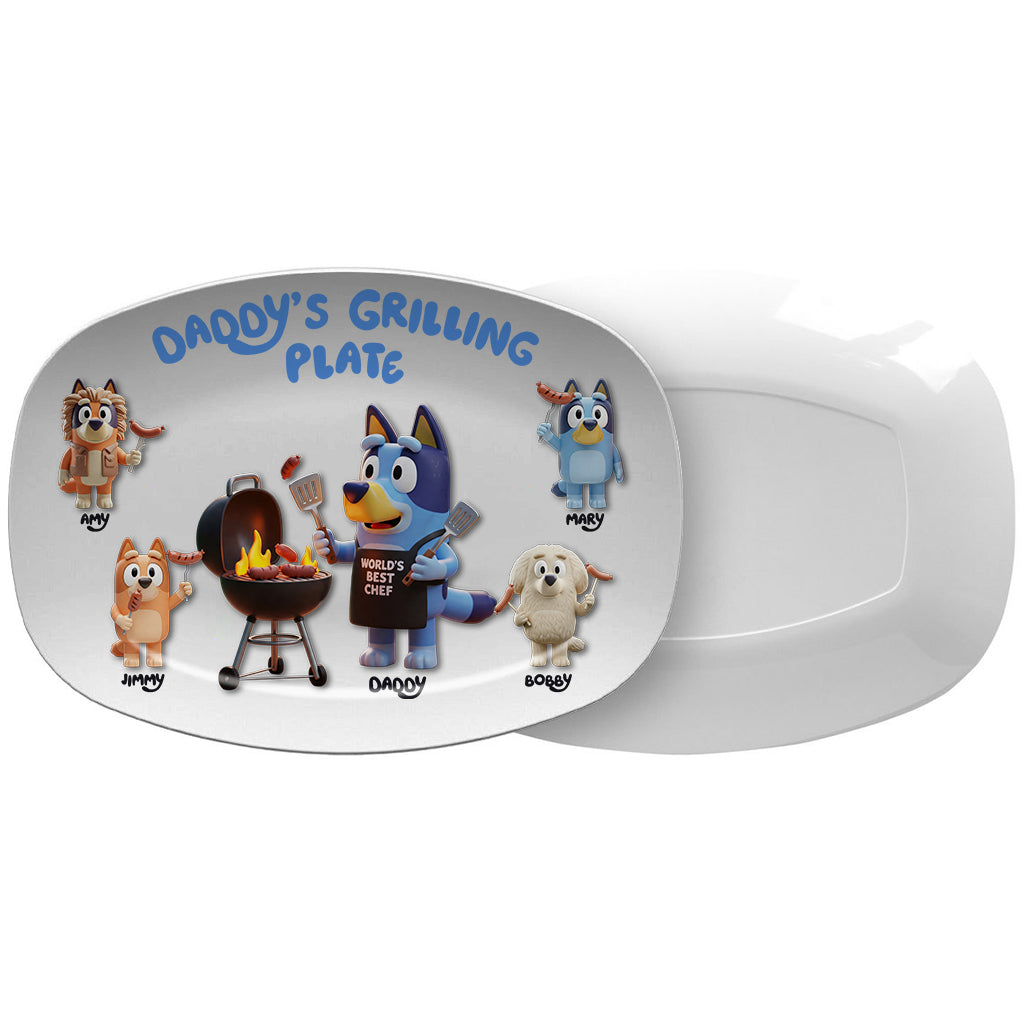 Daddy's Grilling Plate - Personalized Blue Dog Plate