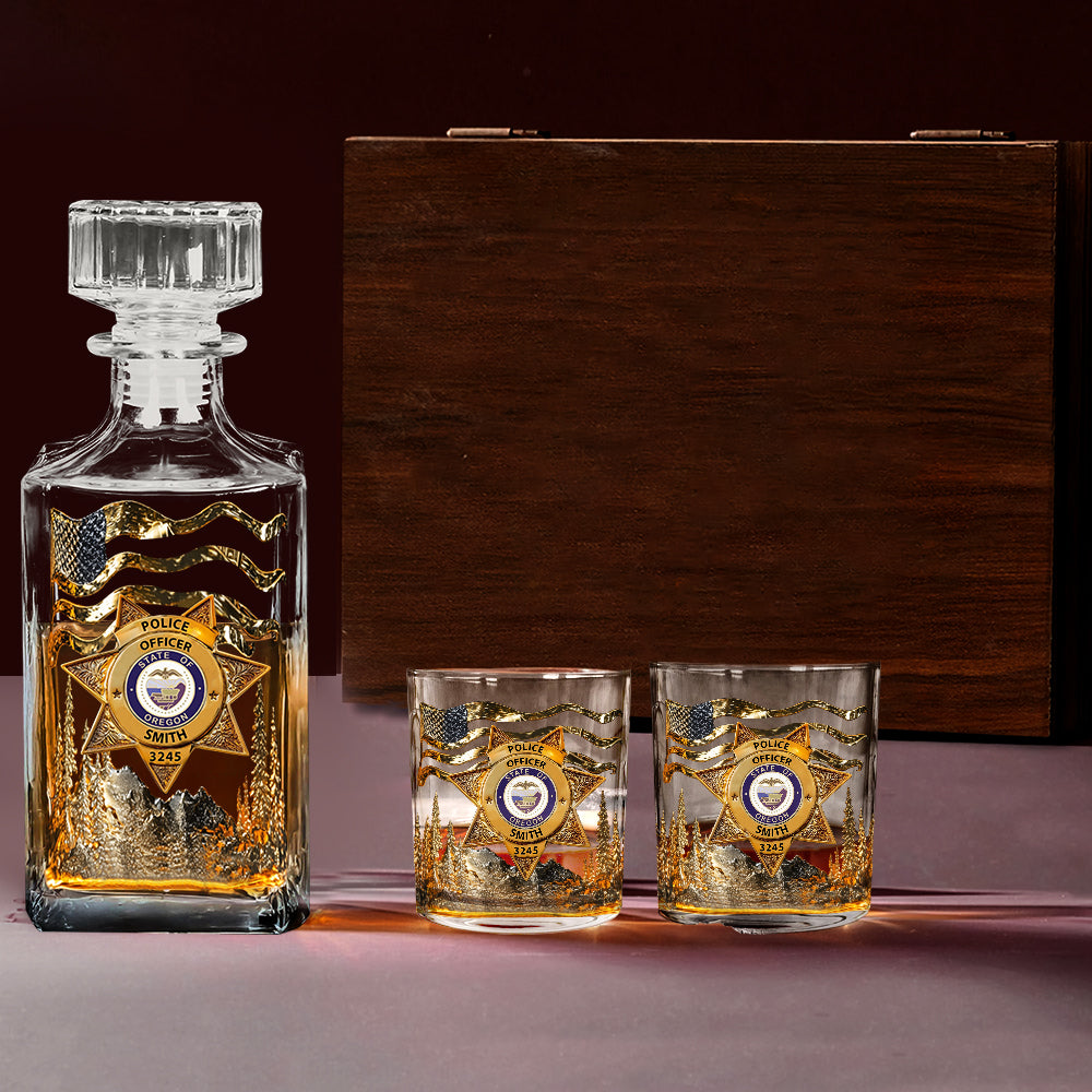 Serve And Protect - Personalized Police Officer Whiskey Decanter Set