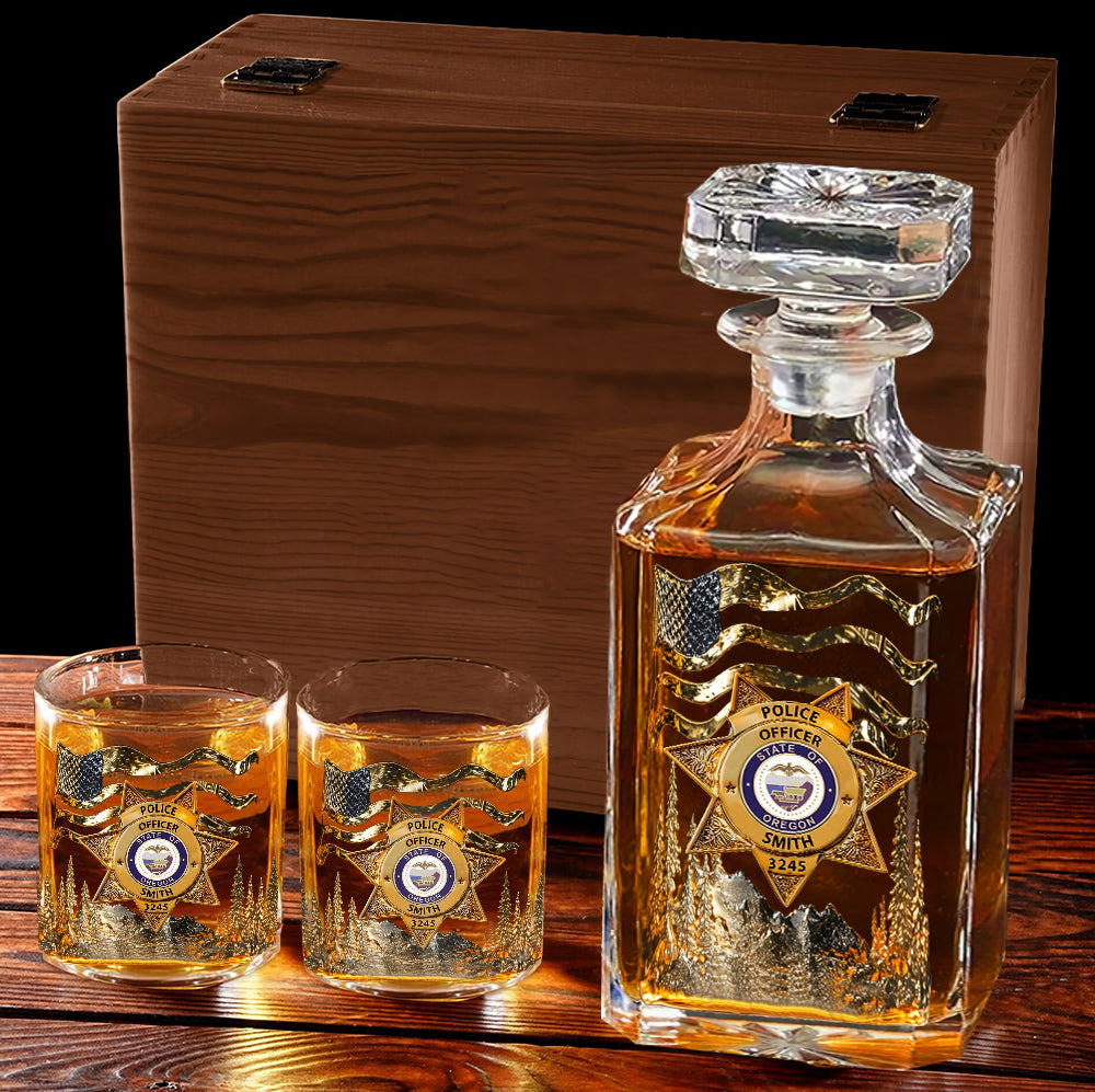 Serve And Protect - Personalized Police Officer Whiskey Decanter Set