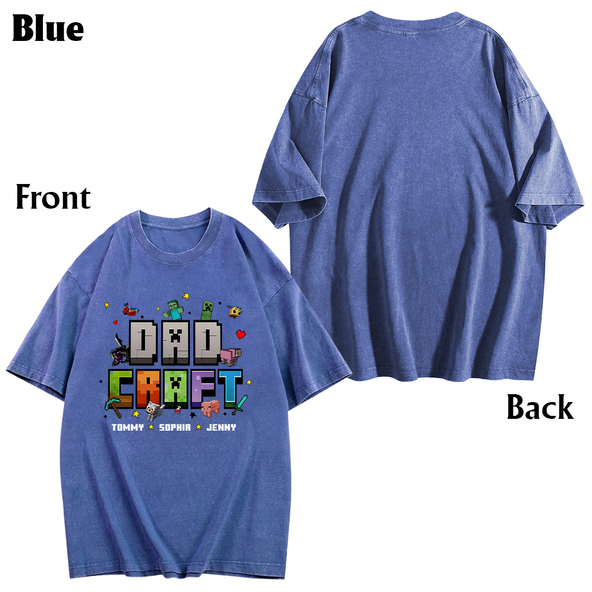 Father's Day Gift For Gamer Dadcraft - Personalized Block World Wash T-Shirt
