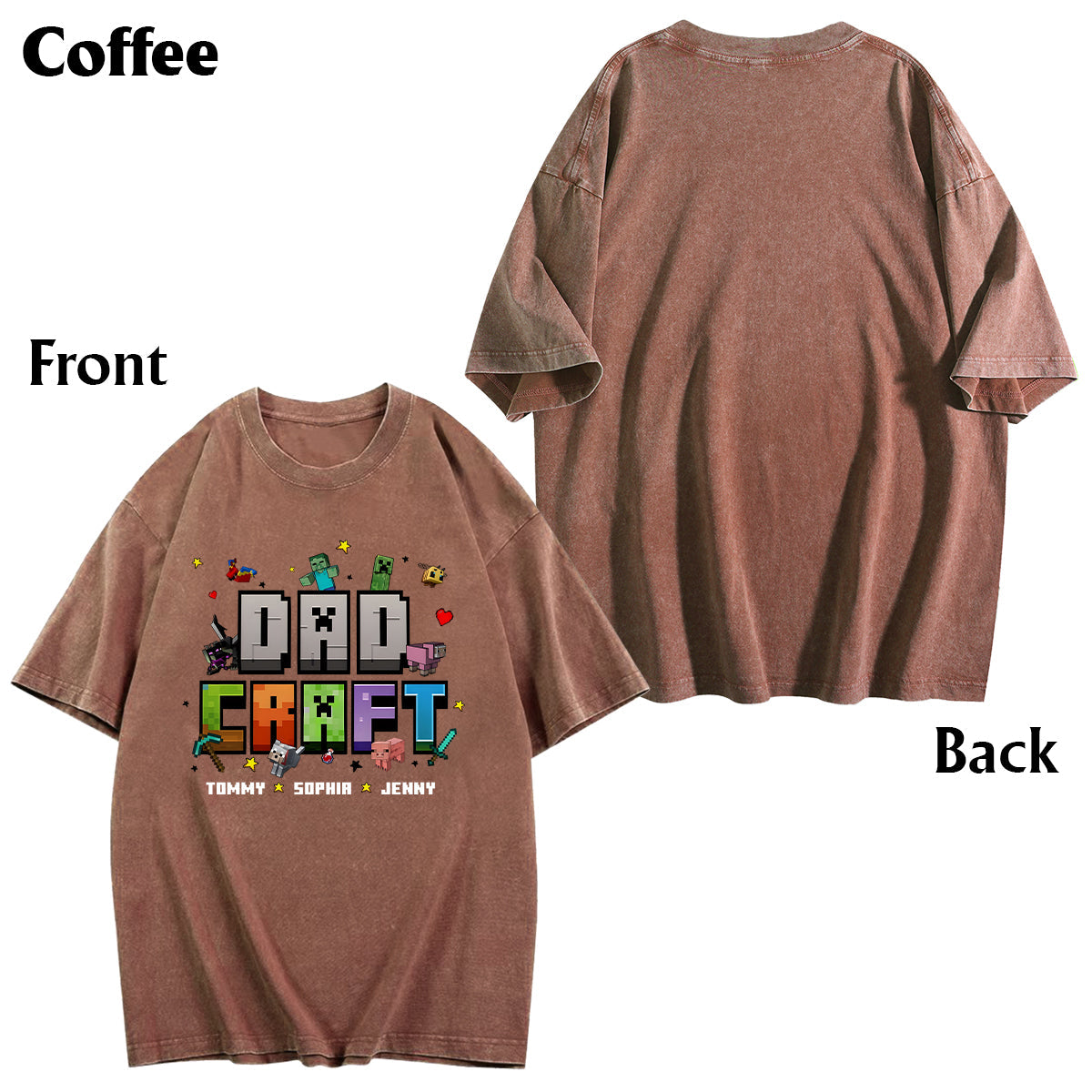 Father's Day Gift For Gamer Dadcraft - Personalized Block World Wash T-Shirt