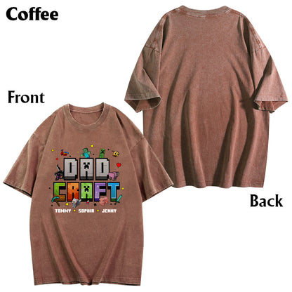 Father's Day Gift For Gamer Dadcraft - Personalized Block World Wash T-Shirt