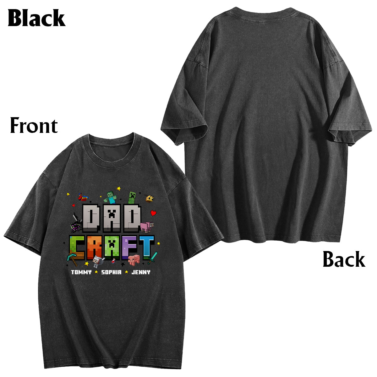 Father's Day Gift For Gamer Dadcraft - Personalized Block World Wash T-Shirt