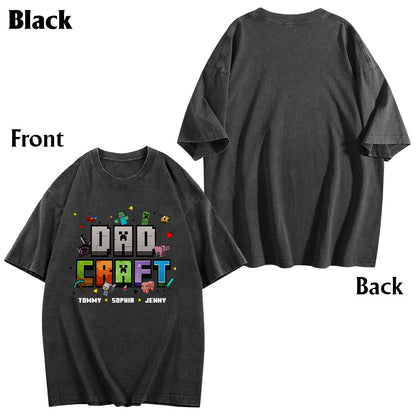Father's Day Gift For Gamer Dadcraft - Personalized Block World Wash T-Shirt