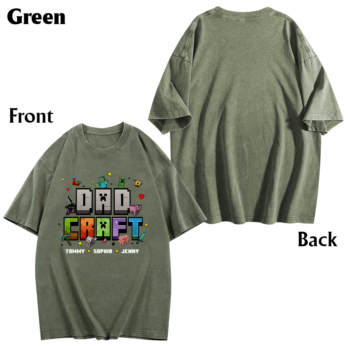 Father's Day Gift For Gamer Dadcraft - Personalized Block World Wash T-Shirt
