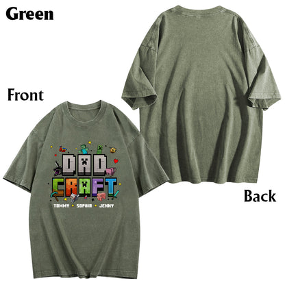 Father's Day Gift For Gamer Dadcraft - Personalized Block World Wash T-Shirt