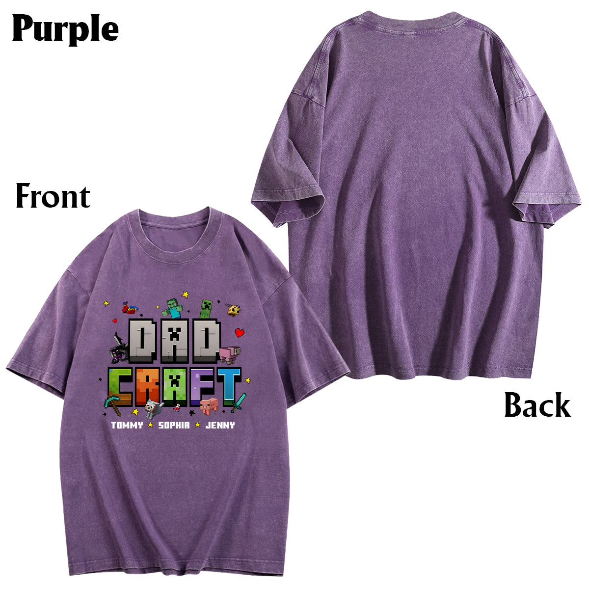 Father's Day Gift For Gamer Dadcraft - Personalized Block World Wash T-Shirt