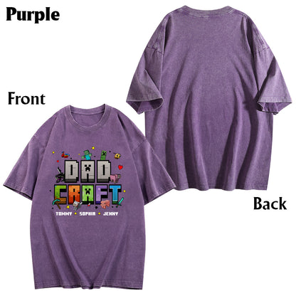 Father's Day Gift For Gamer Dadcraft - Personalized Block World Wash T-Shirt