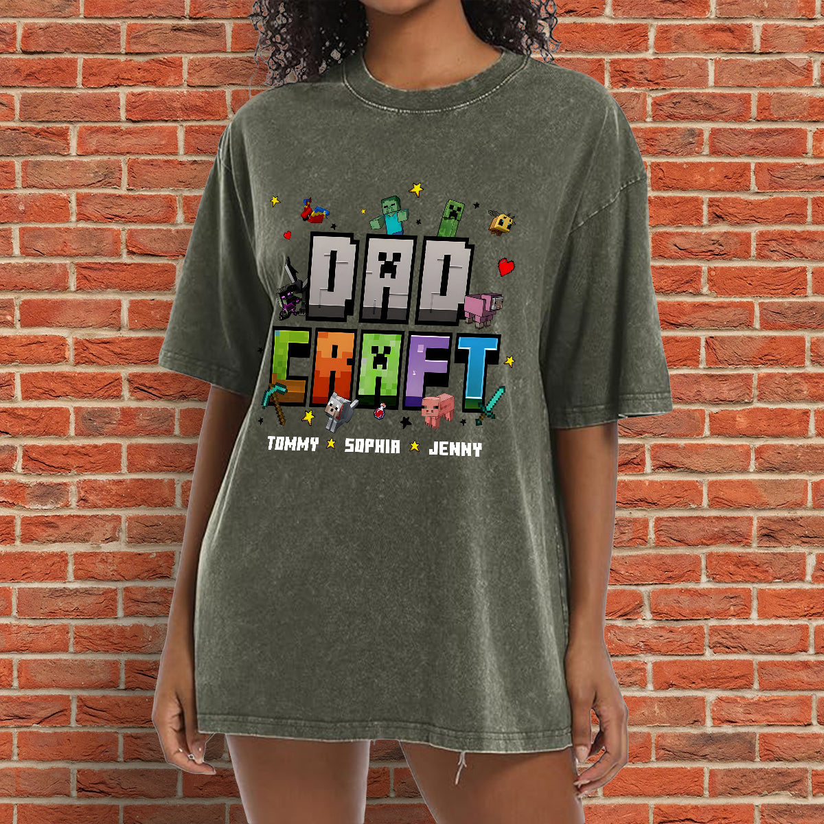 Father's Day Gift For Gamer Dadcraft - Personalized Block World Wash T-Shirt