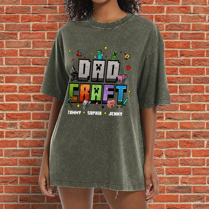 Father's Day Gift For Gamer Dadcraft - Personalized Block World Wash T-Shirt