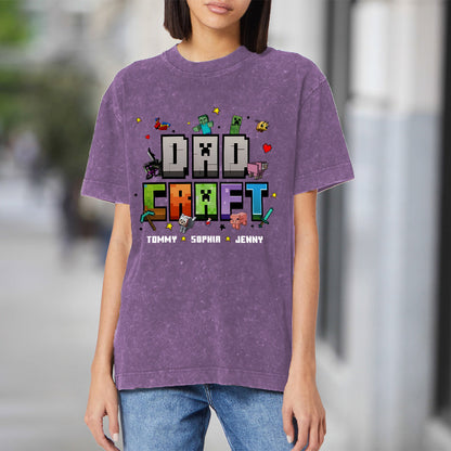 Father's Day Gift For Gamer Dadcraft - Personalized Block World Wash T-Shirt