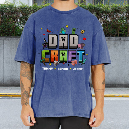 Father's Day Gift For Gamer Dadcraft - Personalized Block World Wash T-Shirt