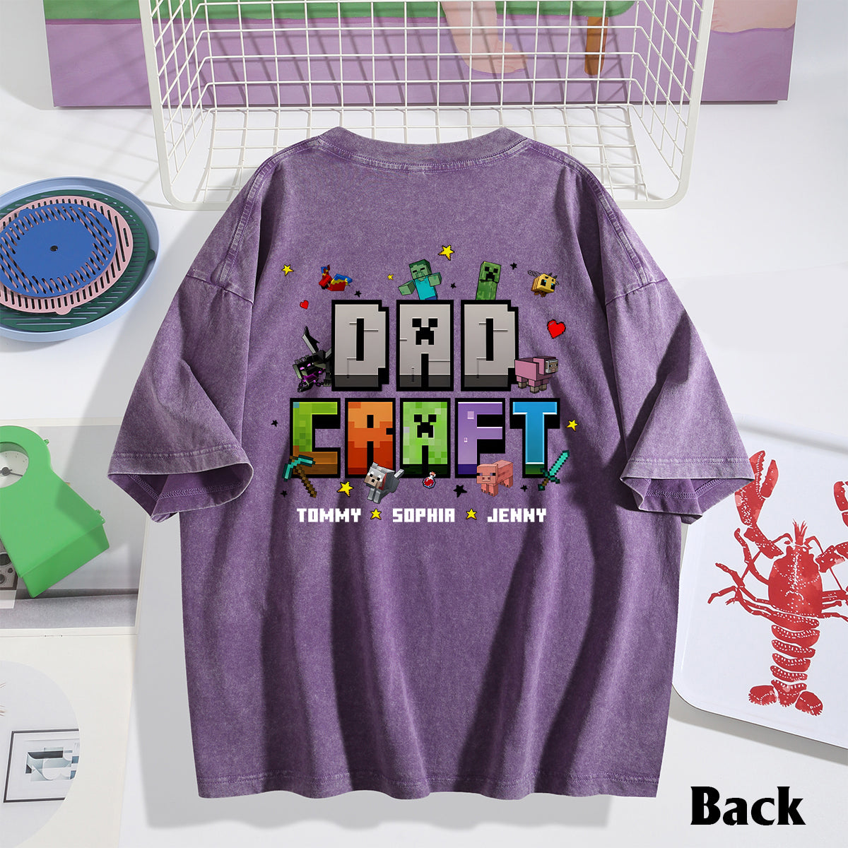 Father's Day Gift For Gamer Dadcraft - Personalized Block World Wash T-Shirt