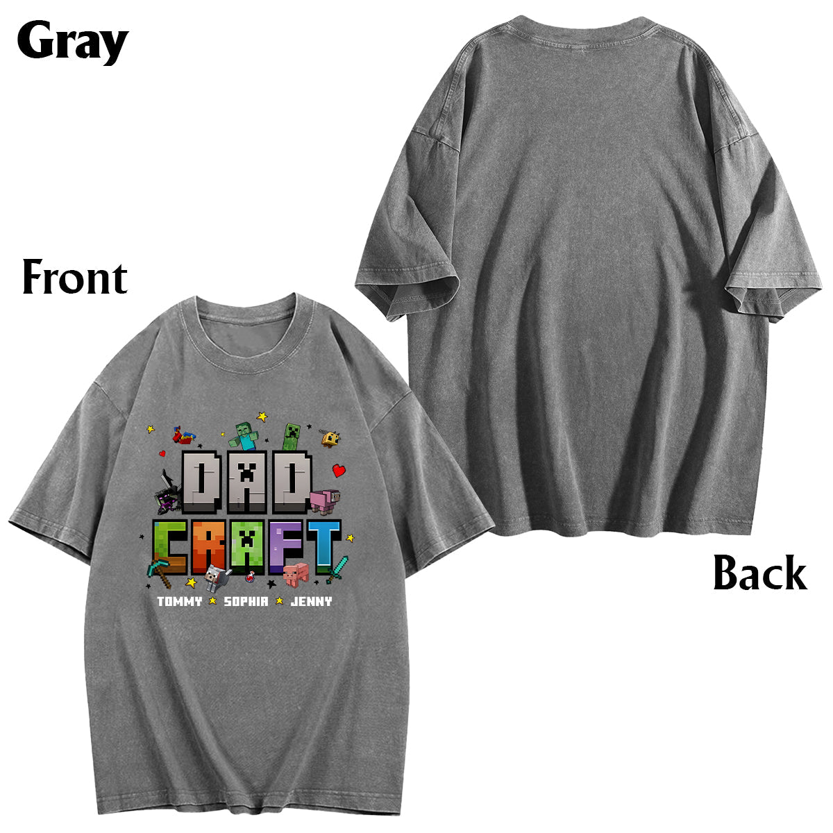 Father's Day Gift For Gamer Dadcraft - Personalized Block World Wash T-Shirt