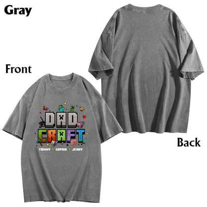 Father's Day Gift For Gamer Dadcraft - Personalized Block World Wash T-Shirt