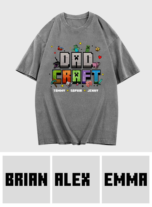 Father's Day Gift For Gamer Dadcraft - Personalized Block World Wash T-Shirt