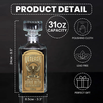 Veteran Whiskey Bottle - Personalized Veteran Whiskey Decanter Set