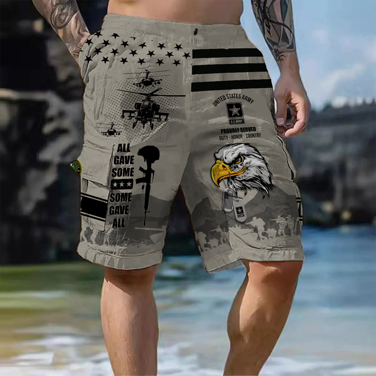All Gave Some - Personalized Veteran Cargo Shorts With Belt