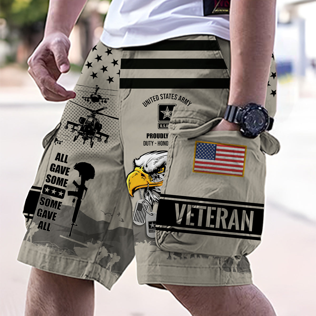 All Gave Some - Personalized Veteran Cargo Shorts With Belt