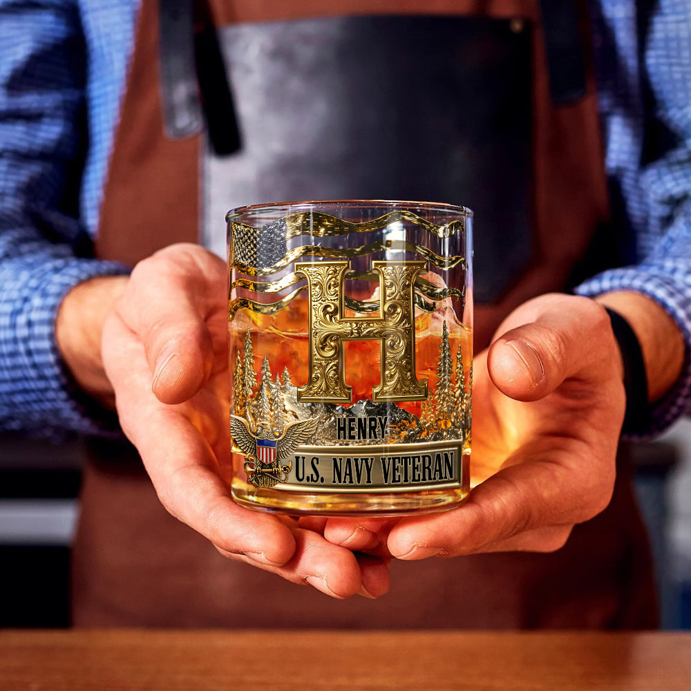 Honor, Courage, Commitment - Personalized Veteran Whiskey Glass